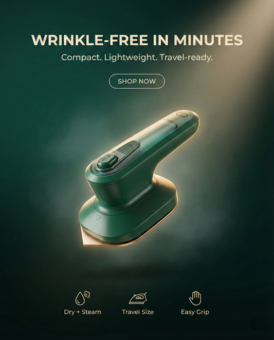 Mini Portable Steam Iron for Clothes (Handheld Travel Garment Steamer) | Compact Travel Ironing Device | Quick Lightweight