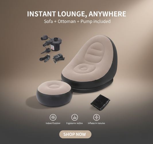 Inflatable Lounge Sofa Chair with Footstool + Air Pump (Indoor/Outdoor)